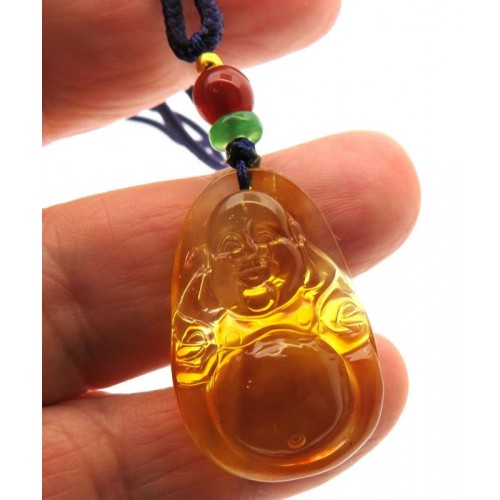 Amber Carved Buddha Pendant 09